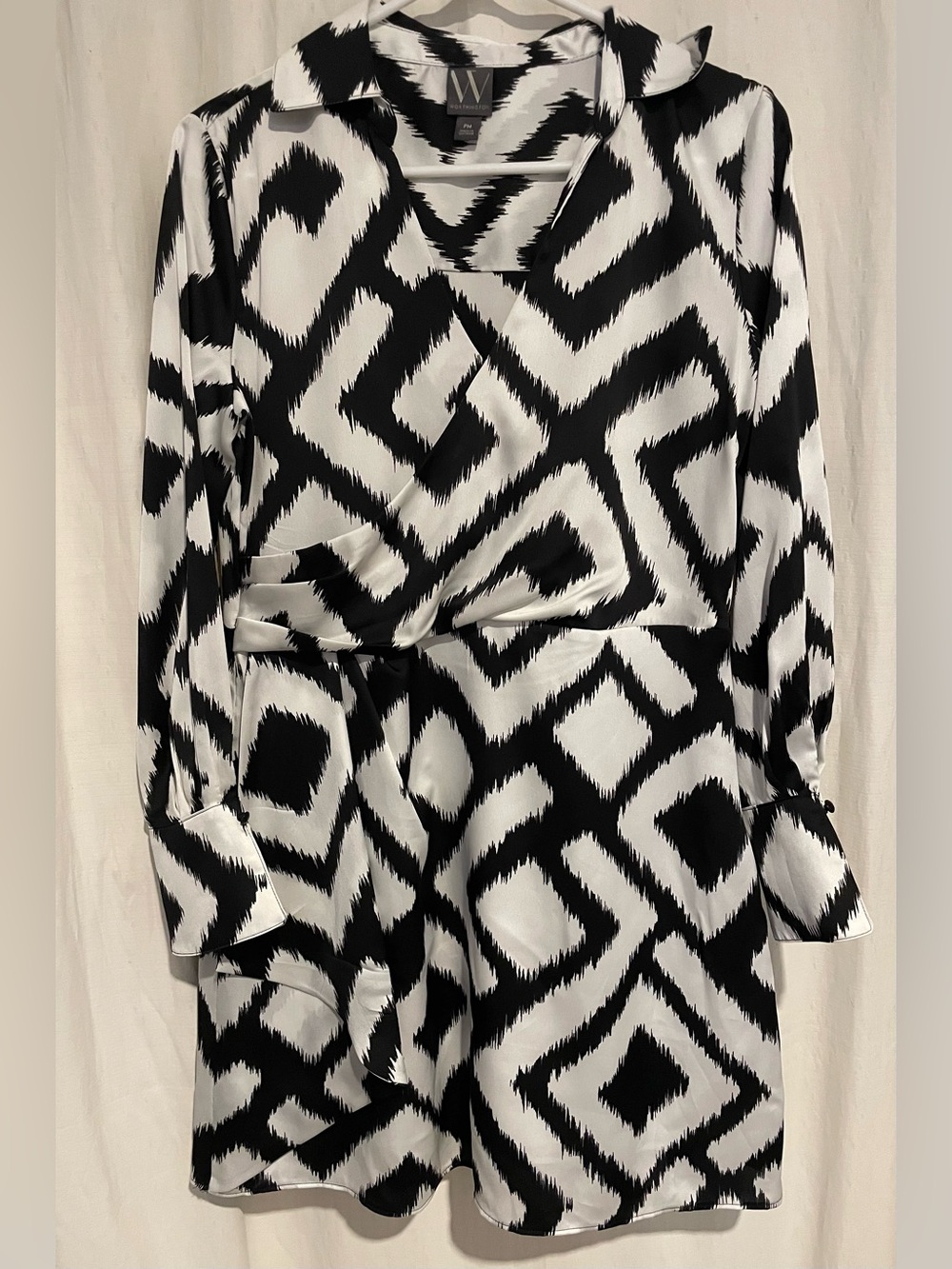 Worthington Black and White Long Sleeve Wrap Dress Size PM NWT